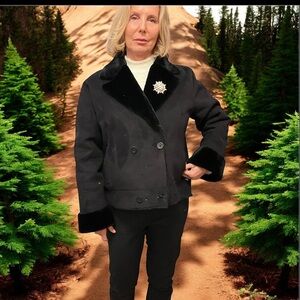 Lauren Ralph Lauren Double Breasted Suede Faux Fur Jacket